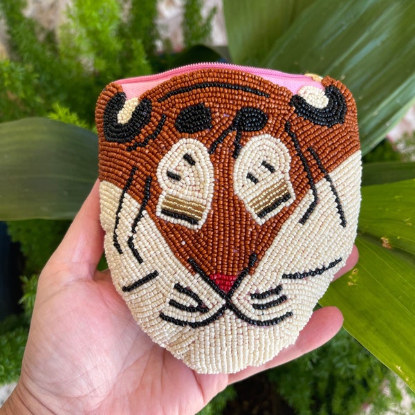 Tiger Beaded Coin Purse Tiger Gift Unique Wallet with Zipper Pouch for LSU Football Gifts