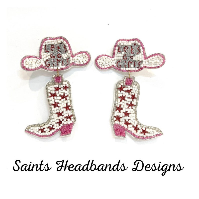 Let’s Go Girls Cowgirl Boot Earrings, Western Statement Earrings, Pink Rodeo Jewelry, Country Concert Earrings image 6