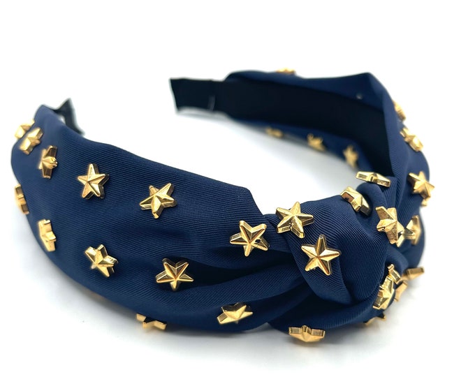 Navy Blue STAR Embellished Headbands for Women, 4th of July Headband
