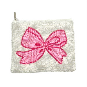 Pink Bow Beaded Coin Purse Preppy Beaded Bag image 1