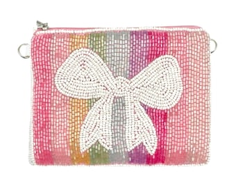 Monedero con lazo y cuentas, accesorios de estilo preppy con lazo