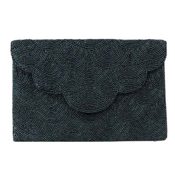 Zwarte avond clutch portemonnee, geschulpte kralen portemonnee, formele clutch portemonnee tassen, zwarte clutch portemonnee zwarte Halloween portemonnee kralen, preppy tas