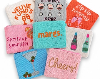 Beaded Cocktail Coin Purse, Custom Drink Pouch: Champagne, Martini, Margarita, Espresso Martini, Bachelorette Party Favor, Girls Trip Gift