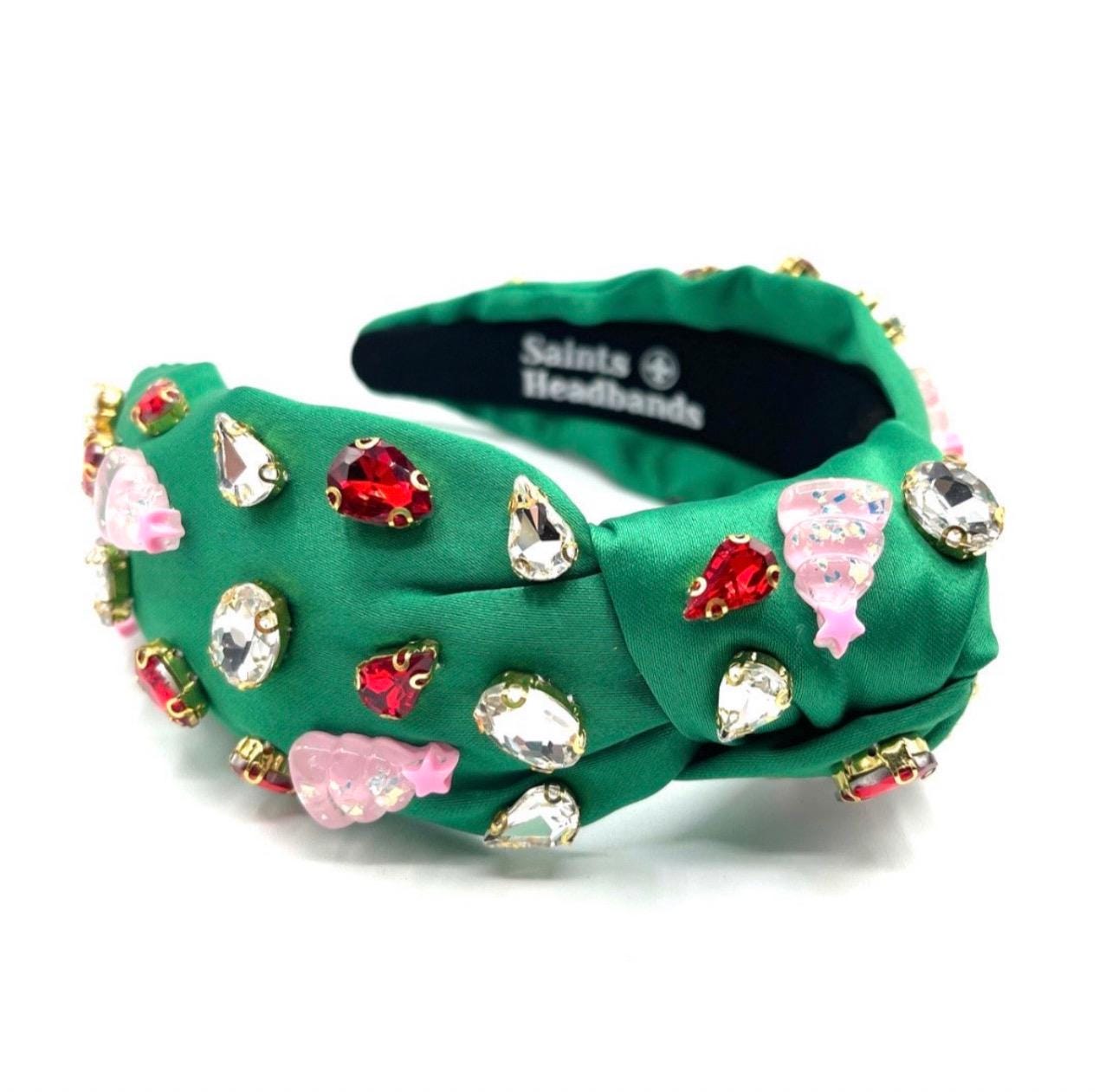 Christmas Headband: Jeweled Pink Christmas Trees, Festive 