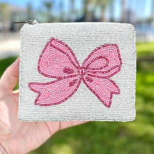 Pink Bow Beaded Coin Purse Preppy Beaded Bag image 5