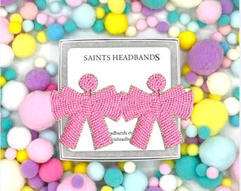 Pink Bow Beaded Earrings Valentine Earrings