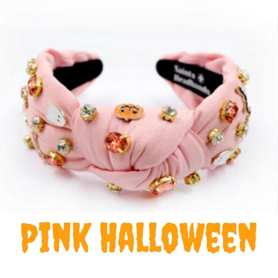 Buy Pink Halloween Headband, Ghost & Pearl Embellished Knot  display picture 3