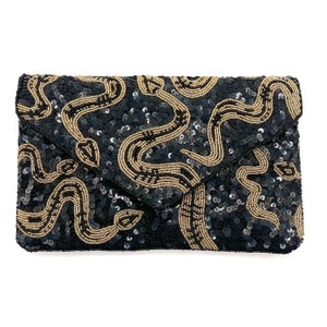 Gold Snake Beaded Clutch Black and Gold Purse Clutch Halloween Clutch Black Sequin Crossbody Purse Black Bag Black Clutch Unique Party Purse