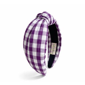 Purple Gingham Knot Headband: Padded Checker Headband
