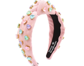 Pink Heart Rhinestone Headband for Women and Girls