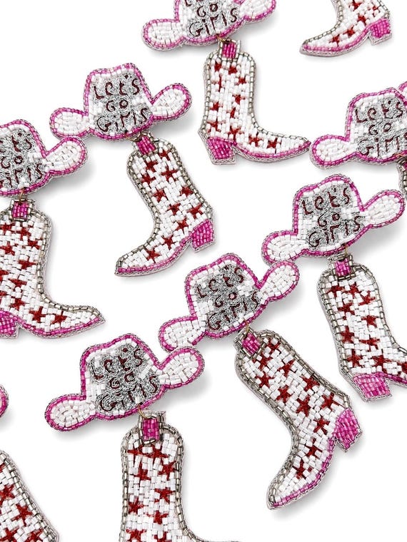 Let’s Go Girls Cowgirl Boot Earrings, Western Statement Earrings, Pink Rodeo Jewelry, Country Concert Earrings
