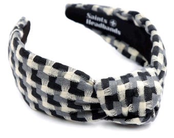 Gingham Padded Knot Headband: Black and White Hair Accessory