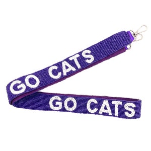GO CATS Purse Strap Beaded Purse Strap Crossbody Purse Strap for Game Day Beaded Bag Strap, Purple and White GO Cats College Football Gifts