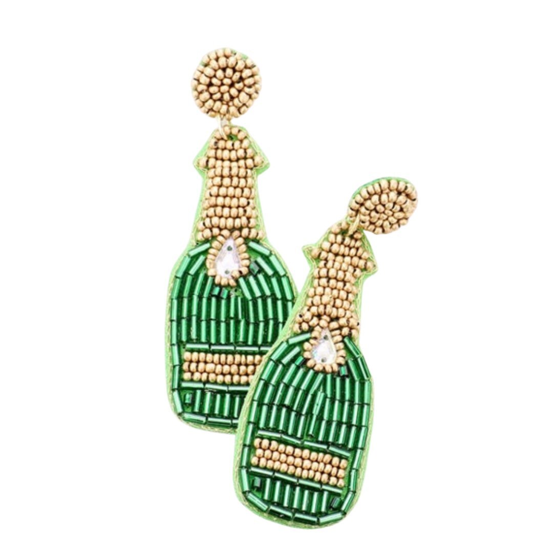 Champagne Bottle Earrings Beaded Dangle Earrings Brunch Etsy
