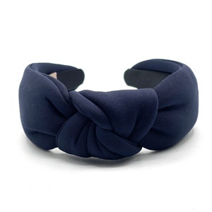 Navy Blue Padded Knotted Headband Women Pearl Beaded Headband Girls Headbands