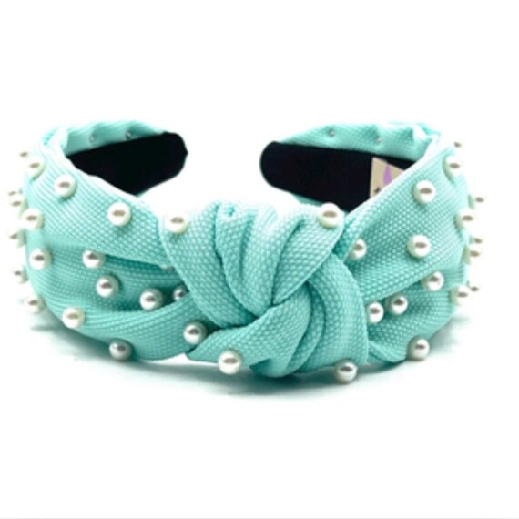 Beaded Light Turquoise Headband New Turquoise Beaded Headband - Adjustable Headband - High  main image 3