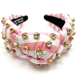 Rhinestone Headbands Women Beaded Pink Headband Knotted Headbands Pink and White Striped Headbands Girls Headbands