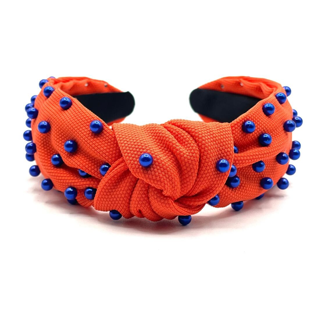 Lele Sadoughi Orange Knotted Gameday Fan Headband GAME DAY BEADED EMBELLISHED HEADBAND - PURPLE/YELLOW main image 3