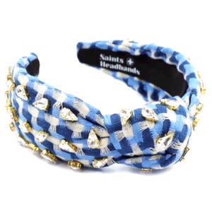 Embellished Blue Plaid and Crystal Hairband Set - Stylish Women\'s Headbands Amazon.com : 2 Pack Wide Knotted Plaid Headbands Rhinestone  main image 2