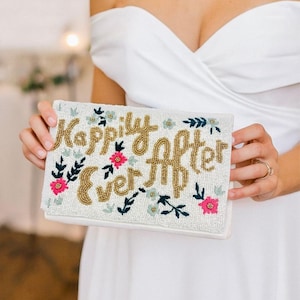 Bride Beaded Clutch Purse, Happily Ever After Beaded Bag, Bridal Gift Bride image 1