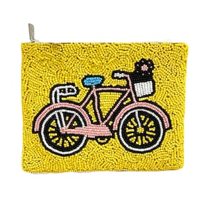 Summer Coin Purse Beaded Wallet Zipper Pouch Summer Beach Bag Accessories for Women and Girls Bicycle