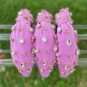 Handmade Purple Knotted Headband: Rhinestone Studded Hair Accessory