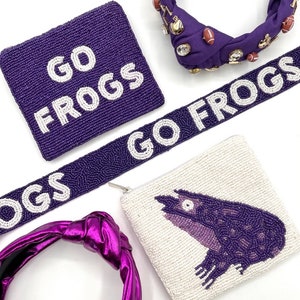 TCU Purse Strap Beaded Purse Strap TCU Clear Bag Strap, Tcu Gifts Frogs Beaded Coin Purse, Go Frogs Purse for Gameday Bag, TCU Gifts Her