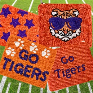 Go Tigers Coin Purse Beaded Game Day Purse Strap Bag Orange and Purple Gameday Chic Game Day Accessories