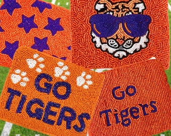 Go Tigers Coin Purse Beaded Orange and Purple Gameday Accessories