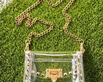 Clear Stadium Purse, Silver Gold Studded Gameday Concert Bag, Crossbody Bag
