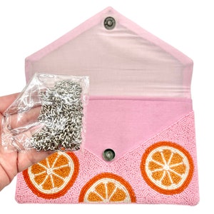 Citrus Beaded Clutch Beaded Purse Vibrant Orange Slice Design on Pink Handcrafted Evening Bag image 3