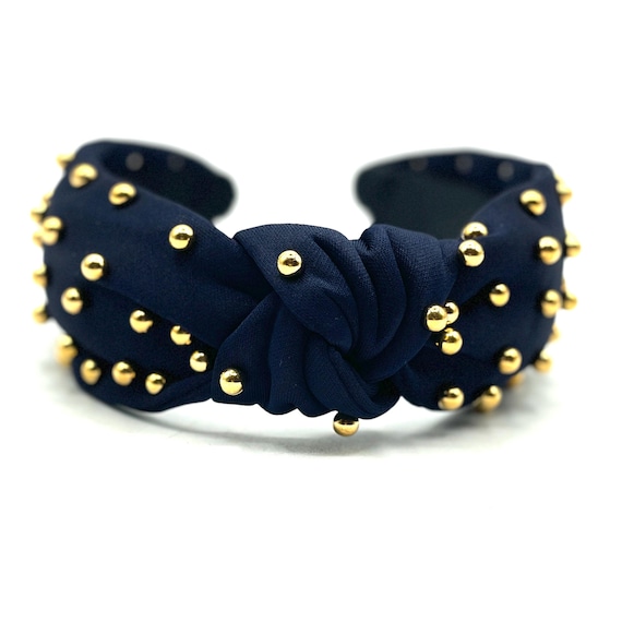 Navy And Gold high quality knotted headband - New Twine and Love | Royal Blue Top Knot Headband | Handmade  main image 2