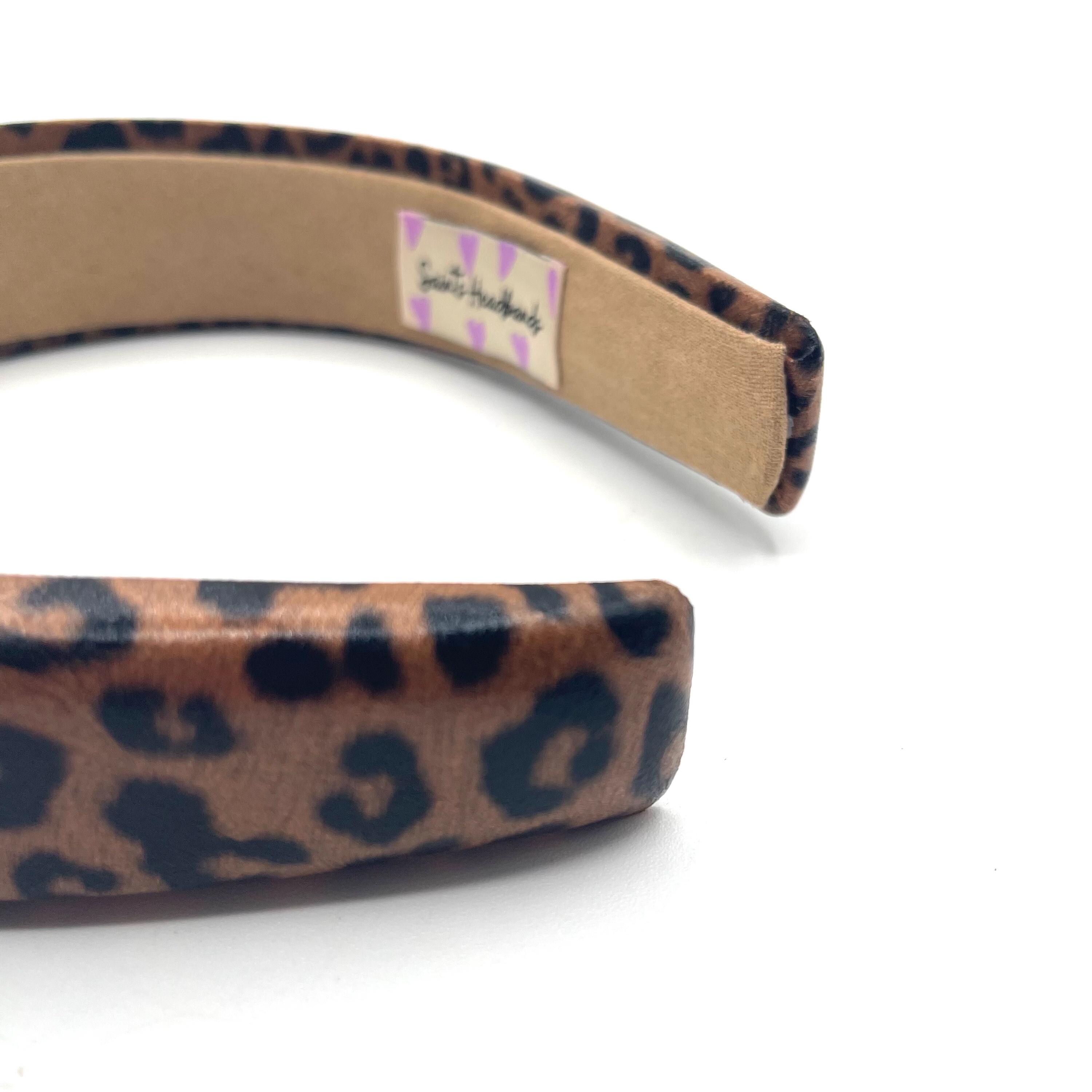 Four Piece Headband Bundle Preppy Plaid + Animal Print + Faux Leather + Shimmer Brown Black cheetah faux fur animal print headband hair band  main image 3