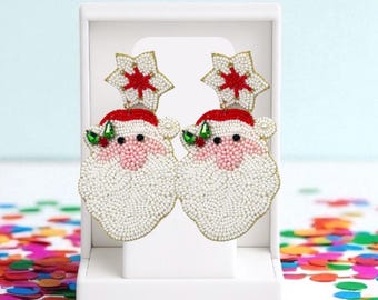 Sparkling Christmas Earrings Hand Beaded Holiday Earrings