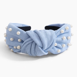 Blått pärlknutet hårband, Blått toppknutet hårband för kvinnor, Preppy pärlhåraccessoar