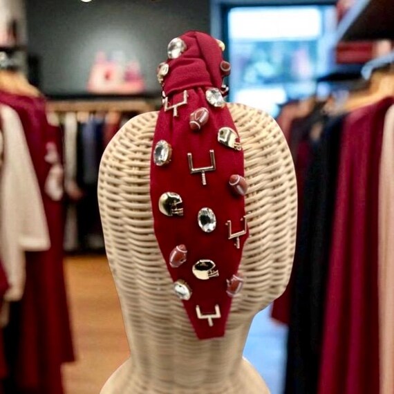 Maroon Football Headband: Rhinestone & Miniatures - Game Day  display picture 3