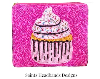 Birthday Coin Purse Cupcake Sprinkles Beaded Wallet Zipper Pouch Happy Birthday Gifts