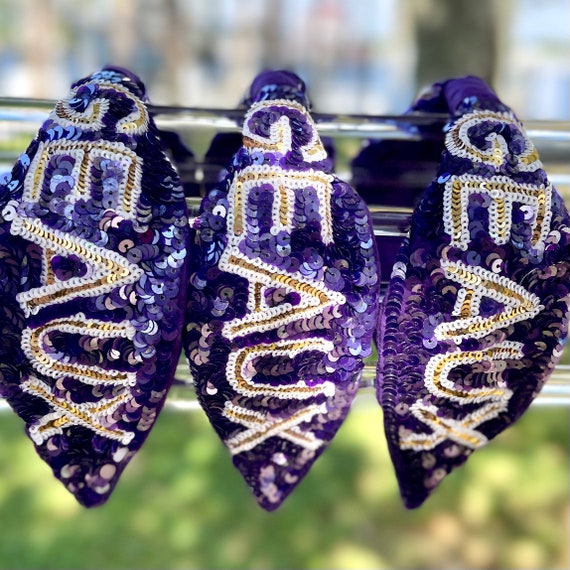 Purple Sequin Geaux Tigers Headband for Women