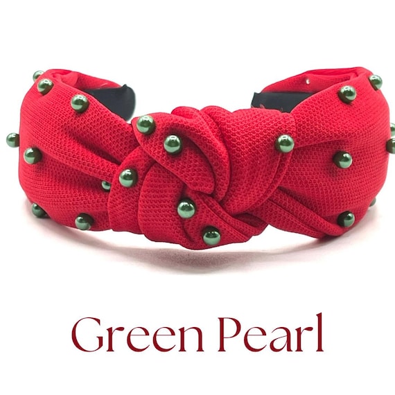 Red Knotted Headband: Beaded Pearl Hair Accessory - Etsy display picture 1