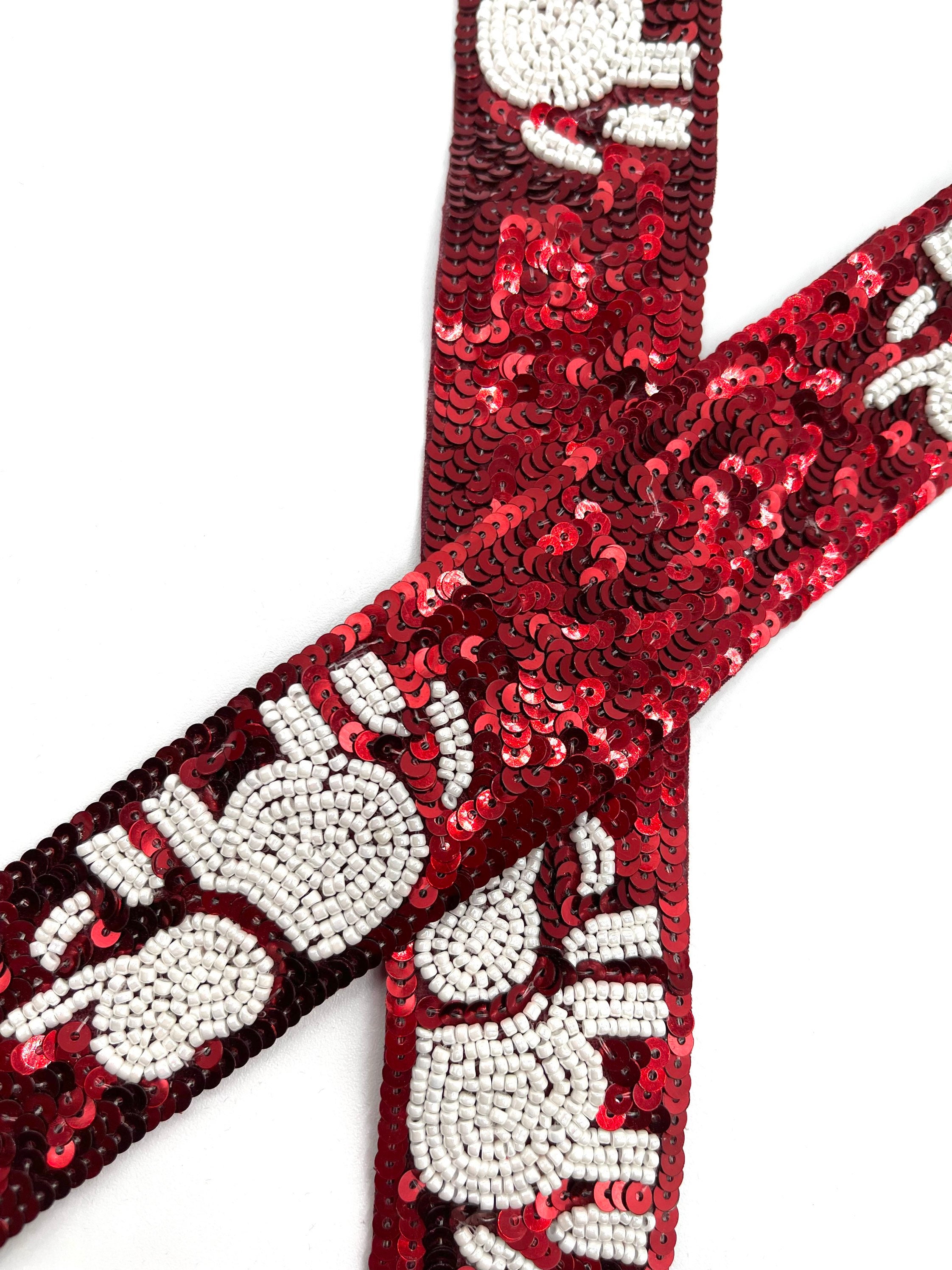 University of Alabama Script A Bama Beaded Purse Strap in White/Red Size 21 x 1.5