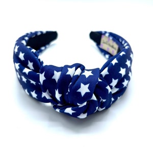 Patriotic Knotted Headband: Royal Blue White Stars, 4th of July
