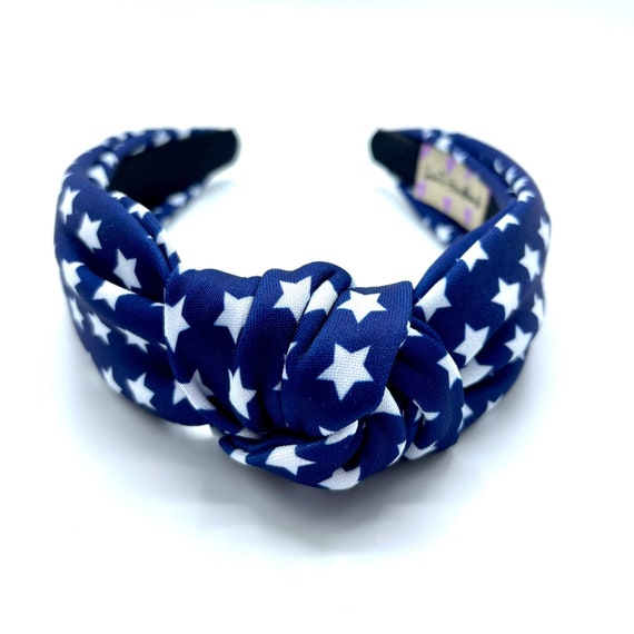 Patriotic Knotted Headband: Royal Blue White Stars, 4th of 