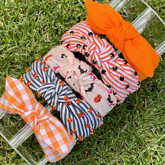 Halloween orange and black headband Orange Black Checkered Knot Headband | Handmade Custom Knot  main image 2