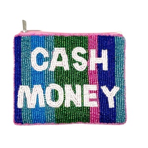 Beaded Coin Purse: Striped Canvas Zipper Pouch