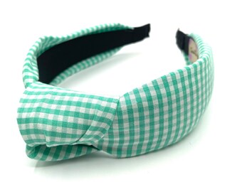 Green Checkered Knotted Headband Women Gingham Headbands Easter Headbands Springs Headbands Girls Headbands