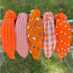 Orange Knotted Headband: Gingham & Football Game Day Hair Accessory