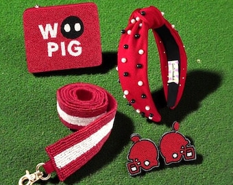 Beaded Razorback Purse Strap: Arkansas Game Day Accessory