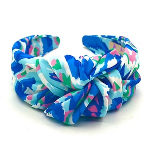 Blue Knotted Headband Women Preppy Headband Satin Watercolor Headband Colorful Headband for Spring Headbands