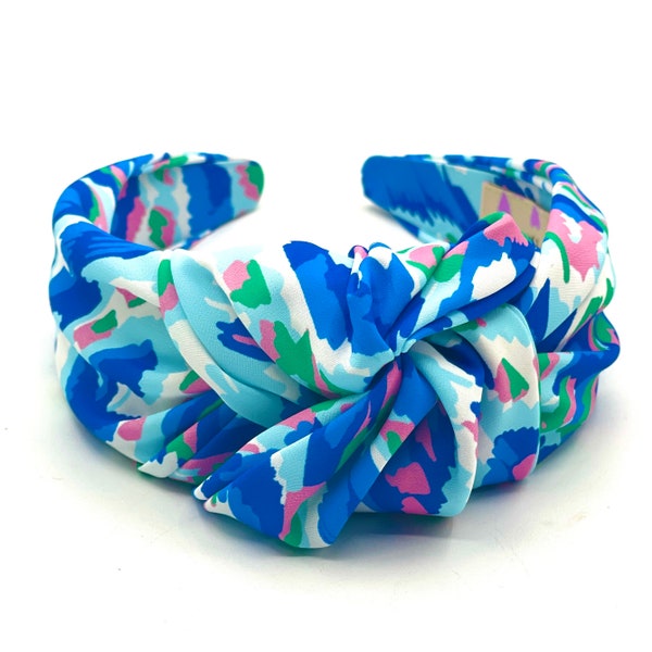 Blue Knotted Headband Women Preppy Headband Satin Watercolor Headband Colorful Headband for Spring Headbands