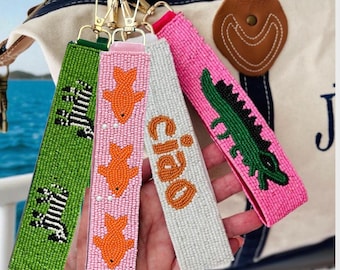Beaded Keychain Wristlet, Beaded Key Chain Wristlet Strap